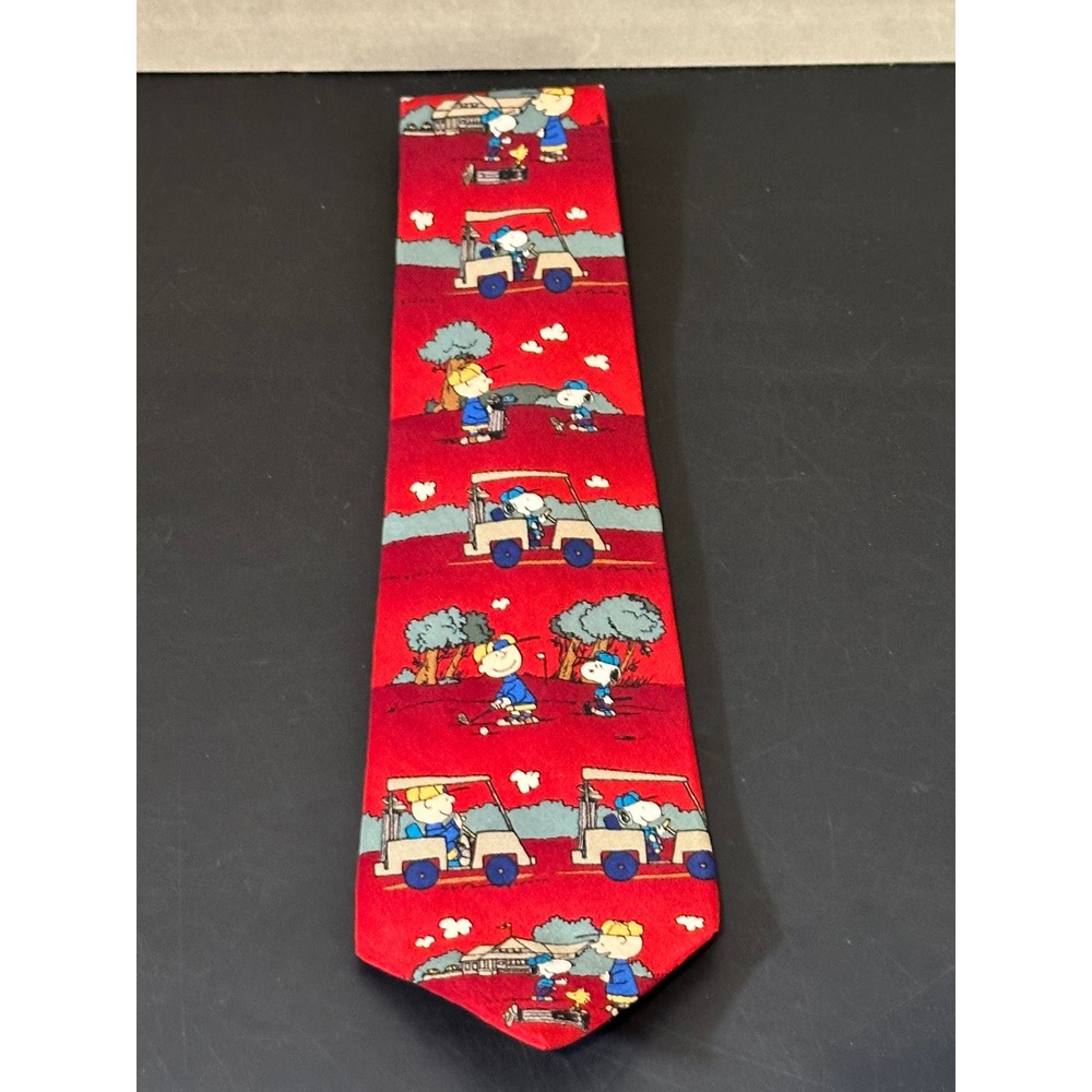 Peanuts Snoopy Charlie Brown Golf Red Silk Necktie I Wanna Win Comic Strip Tie